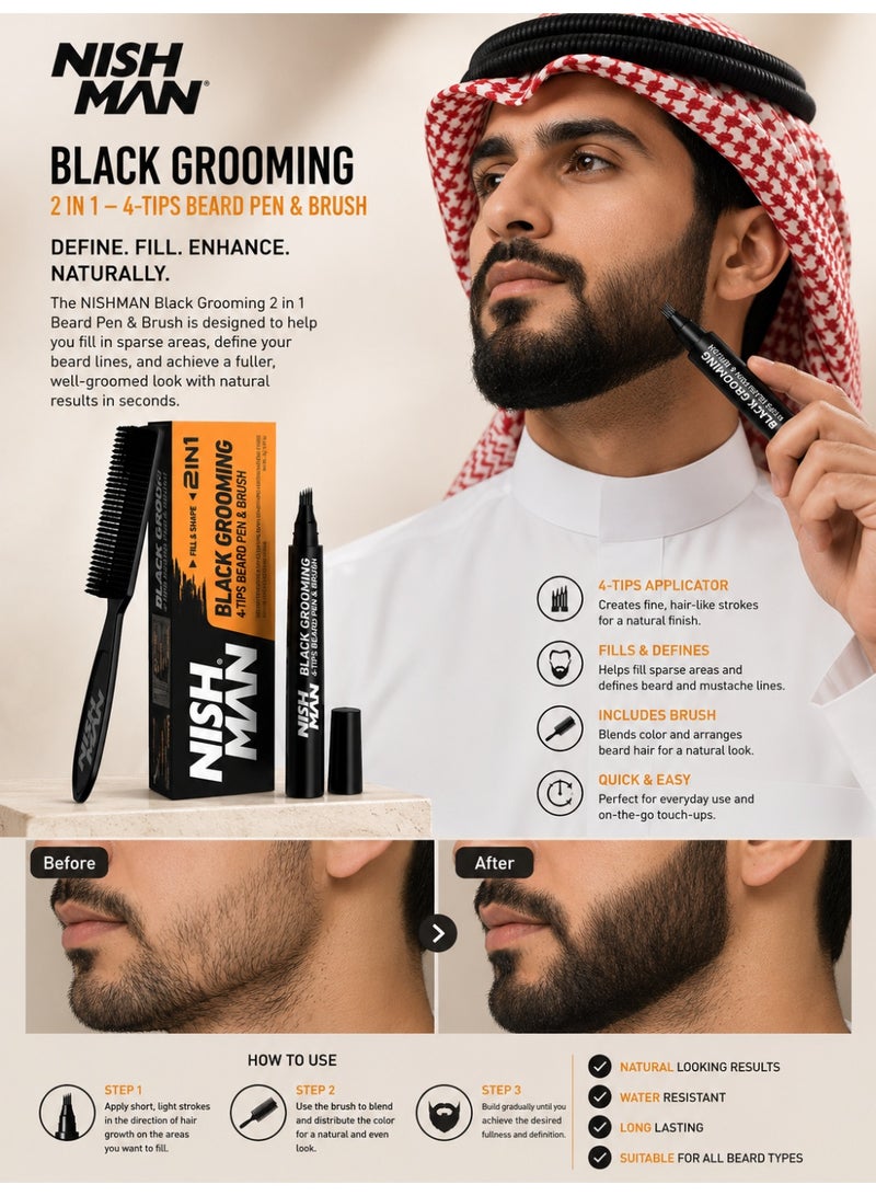 NISHMAN Beard Pen & Beard Brush Black - Image 2