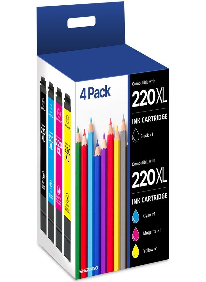 SHEENGO 220XL Ink Cartridges Remanufactured for Epson 220 220 XL 220XL Ink Cartridges for Epson Printer WF-2760 WF-2750 WF-2630 WF-2650 WF-2660 XP-320 XP-420 XP-424 Printer (Black Cyan Magenta Yellow, 4 Pack) - Image 1