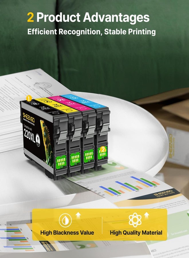 SHEENGO 220XL Ink Cartridges Remanufactured for Epson 220 220 XL 220XL Ink Cartridges for Epson Printer WF-2760 WF-2750 WF-2630 WF-2650 WF-2660 XP-320 XP-420 XP-424 Printer (Black Cyan Magenta Yellow, 4 Pack) - Image 5