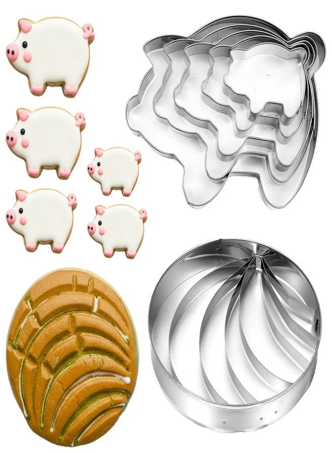 HaiFafafaing Concha Cutter and Pig Cookie Cutter Mexican - Stainless Steel Concha Cutters and Pig Cookie Cutters for Mexican Pastries and Hot Chocolate - Image 1