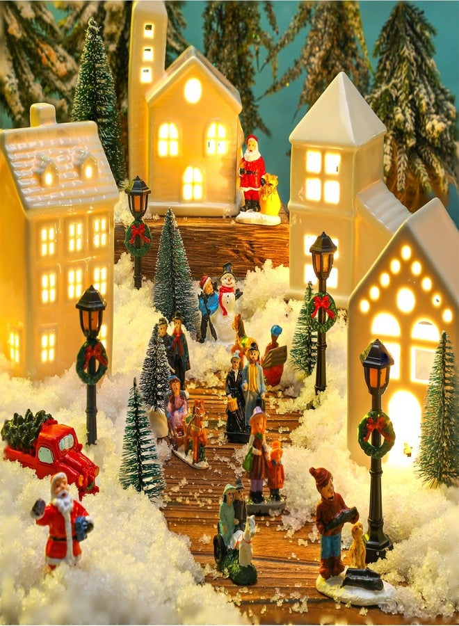 Soaoo 25 Pieces Christmas Village Sets Xmas Led Lighted Christmas Village Houses Mini Xmas Figurines Miniature for Collection Tabletop Mantel Shelf Indoor Accessories - Image 2