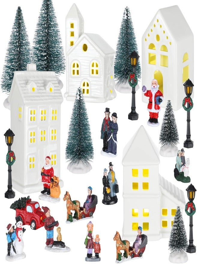 Soaoo 25 Pieces Christmas Village Sets Xmas Led Lighted Christmas Village Houses Mini Xmas Figurines Miniature for Collection Tabletop Mantel Shelf Indoor Accessories - Image 4