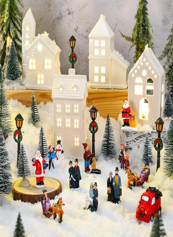 Soaoo 25 Pieces Christmas Village Sets Xmas Led Lighted Christmas Village Houses Mini Xmas Figurines Miniature for Collection Tabletop Mantel Shelf Indoor Accessories - Image 1