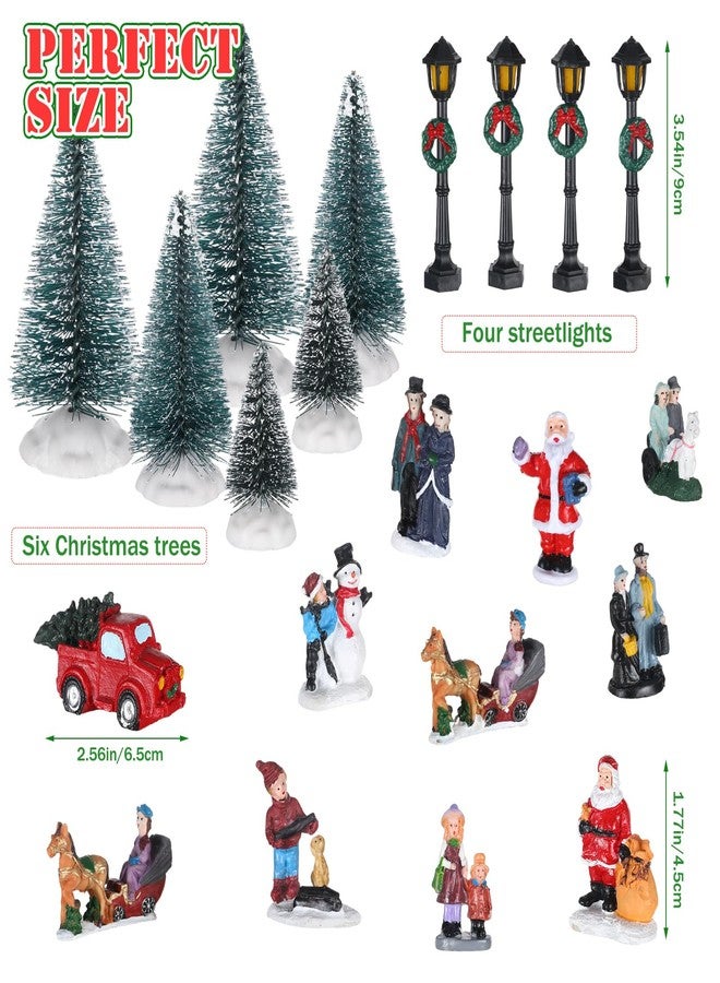 Soaoo 25 Pieces Christmas Village Sets Xmas Led Lighted Christmas Village Houses Mini Xmas Figurines Miniature for Collection Tabletop Mantel Shelf Indoor Accessories - Image 3