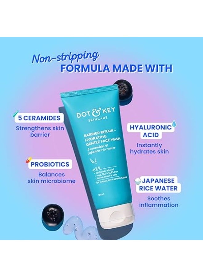 Dot & Key Barrier Repair + Hydrating Gentle Face Wash With Probiotic| Ceremide Face Wash | Face Wash For Dry Skin,Normal Skin&Sensitive Skin | Gently Cleanses Skin From Dirt & Oil For Unisex,175ML - Image 3