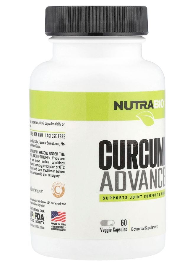 NutraBio Curcumin Advanced 60 Veggie Capsules - Image 2
