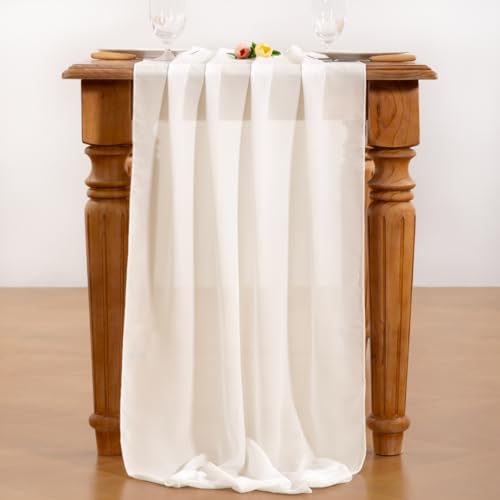 Socomi Ivory White Chiffon Table Runner Fall Thanksgiving Boho Rustic 14ft 29x170 Inches Wedding Runner Sheer Romantic Bridal Shower Decorations - Image 5