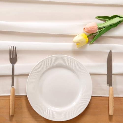 Socomi Ivory White Chiffon Table Runner Fall Thanksgiving Boho Rustic 14ft 29x170 Inches Wedding Runner Sheer Romantic Bridal Shower Decorations - Image 3