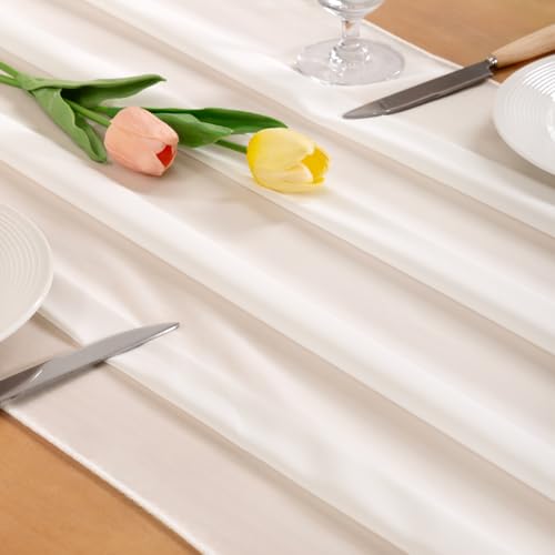 Socomi Ivory White Chiffon Table Runner Fall Thanksgiving Boho Rustic 14ft 29x170 Inches Wedding Runner Sheer Romantic Bridal Shower Decorations - Image 2