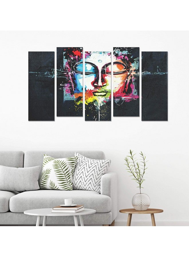 PAPER PLANE DESIGN Photo Frames for Wall Decoration Lord Buddha Picture Split Panels Art Decor Set of Paintings in Living Room Bedroom Hotel Office, Sun-Board, Size 27 x 50 inches, 5 Frame - Image 2
