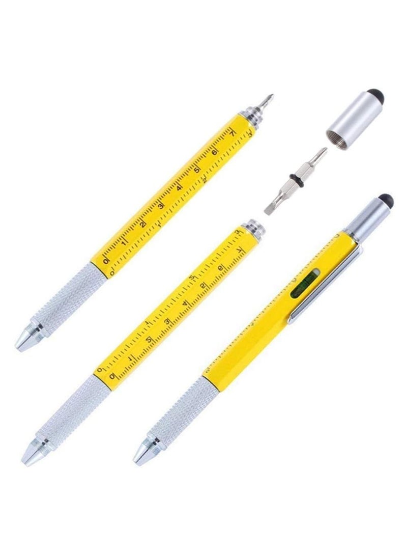 Rubik 6 in 1 Ballpoint Pen Pocket – Multi Functional Aluminum Tool Pen With Screwdriver, Touch Screen Stylus, Bubble Level, Ruler Scale & Phillips Flat head Bit, Yellow  - Image 1