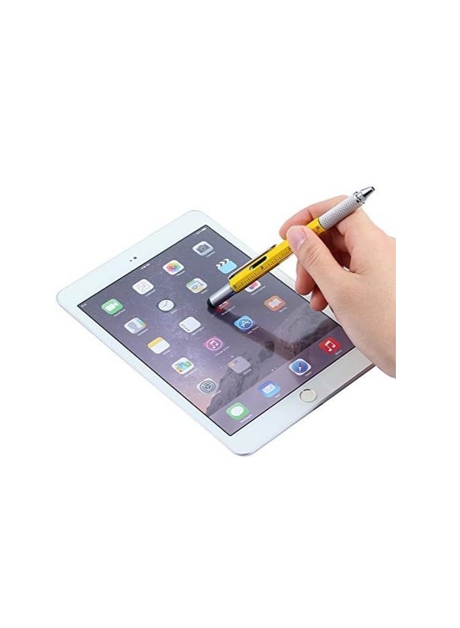Rubik 6 in 1 Ballpoint Pen Pocket – Multi Functional Aluminum Tool Pen With Screwdriver, Touch Screen Stylus, Bubble Level, Ruler Scale & Phillips Flat head Bit, Yellow  - Image 2
