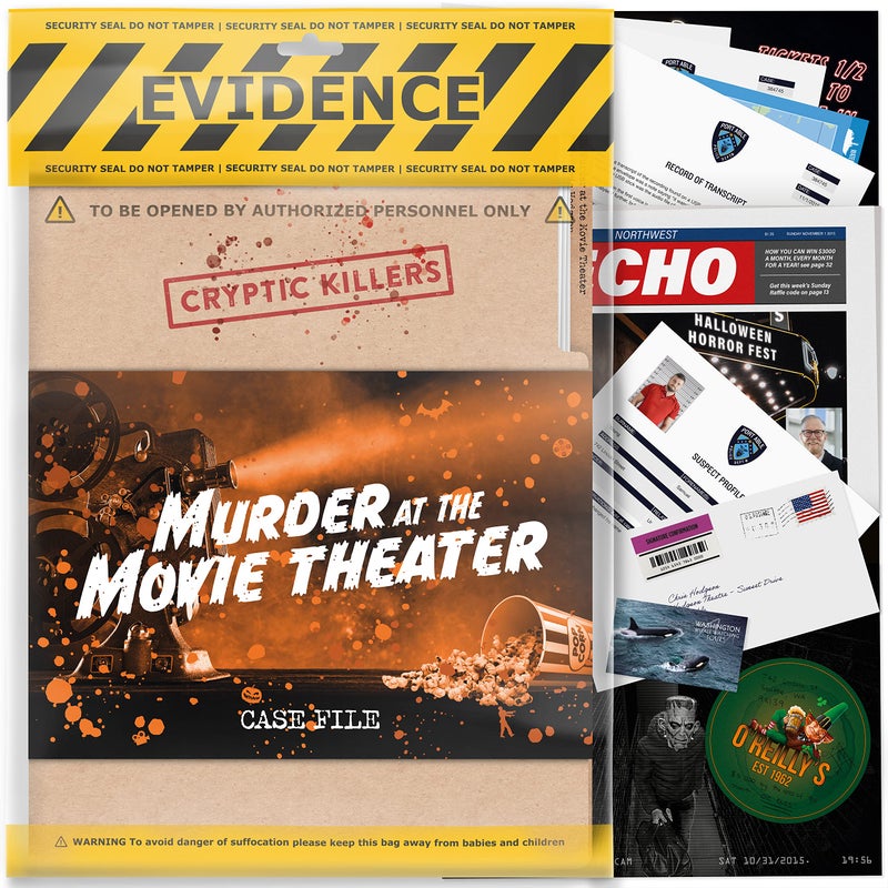 Cryptic Killers Unsolved Murder Mystery Game - Cold Case File Investigation - Detective Clues/Evidence - Solve The Crime - Individuals, Date Nights & Party Groups - Murder at The Movie Theater - Image 1