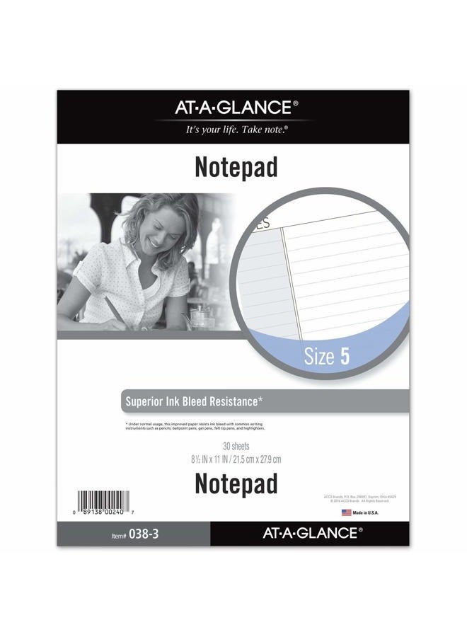 AT-A-GLANCE Day Runner Lined NotePad Pages, Refill, Loose-Leaf, Undated, for Planner, 8-1/2" x 11", Size 5, 30 Sheets/Pack (038-3) - Image 1