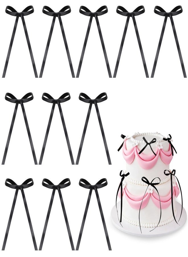 REGUICORP 50PCS Bow Cake Toppers, Black Bows Cake Decorations, Black Ribbon Bows for Birthdays, Weddings, Bachelorette Parties, Graduation Celebrations, Dessert Table Supplies - Image 1