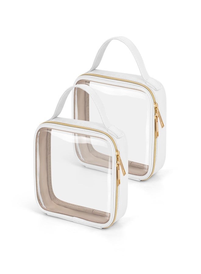 Wedama TSA Approved Toiletry Bag, 2 Pack Clear Makeup Bags with Handles, Quart Size PVC Clear Cosmetic Bags for Women and Men, Carry on Airport Airline Compliant Bag, White - Image 1