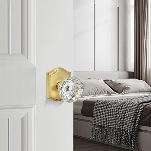 CLCTK Premium Glass Door Knobs, Bathroom Bedroom Door Knobs with Lock, Privacy Gold Door Knob Interior, Satin Brass - Image 5