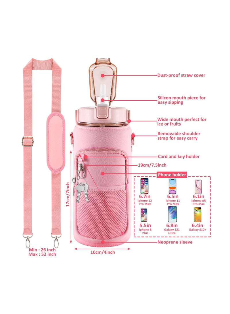 KASTWAVE Inspirational Water Bottle with Straw & Time Marker to Drink Leakproof BPA Free Sport Water Jug 2000ML Half Gallon Water Bottle with Sleeve for Daily Workout Gym Sport Pink - Image 4