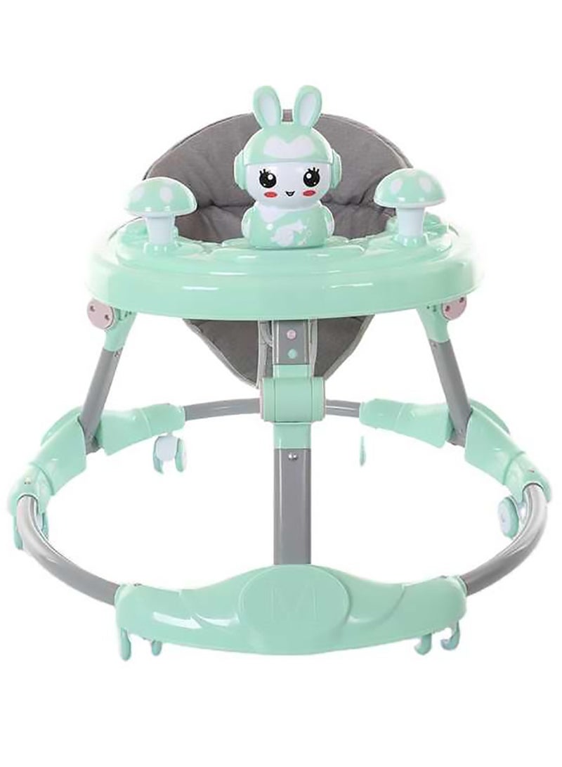 مشاية أطفال متعددة الوظائف بثلاثة ارتفاعات قابلة للتعديل مع شريط ألعاب وموسيقى | عجلات دوارة 360 درجة، صينية لعب قابلة للفصل ومشاية أنشطة آمنة قابلة للطي للأطفال، اخضر - Image 1