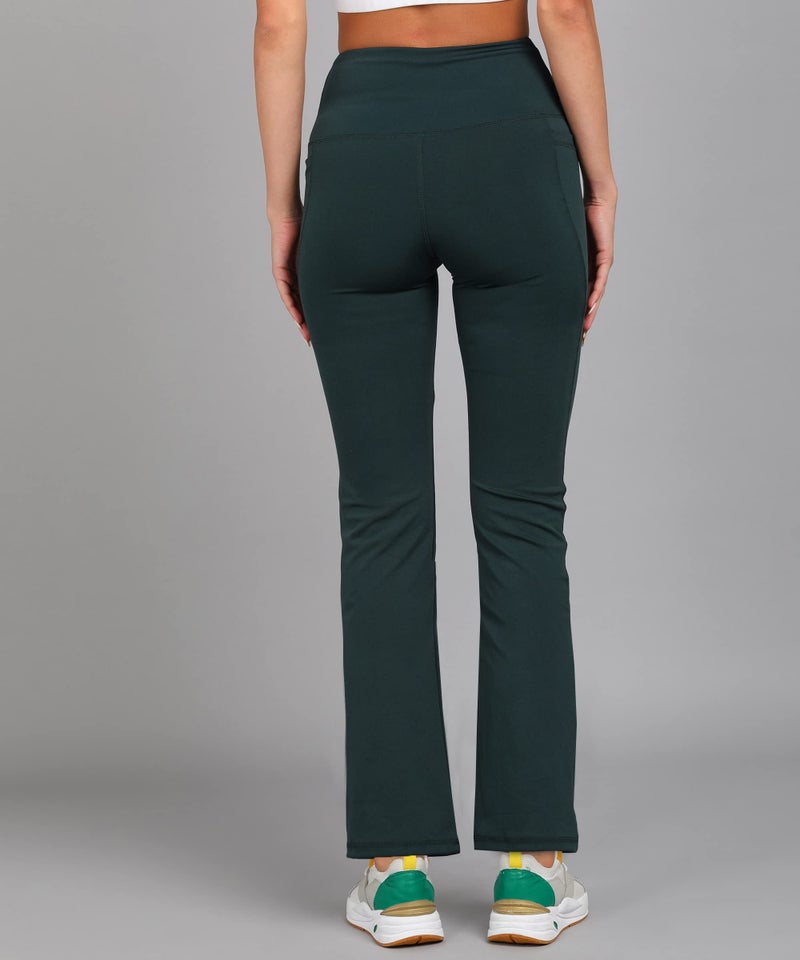 Rock Paper Scissors Premium Flare Gym Pants High Waist Stretchable Flared Leggings with Pockets Gym wear/Active Wear Tights Yoga Pants Womens Workout Tights Gym Tight Green - Image 3