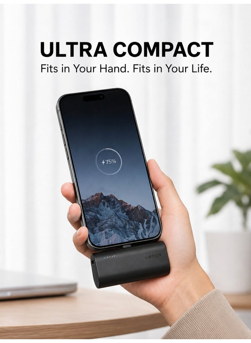 فيجير VEGER 5000mAh 20W Mini Power Bank USB-C - Black - Image 4