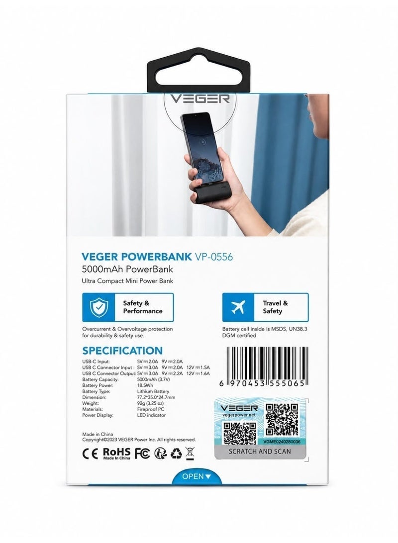 فيجير VEGER 5000mAh 20W Mini Power Bank USB-C - Black - Image 5
