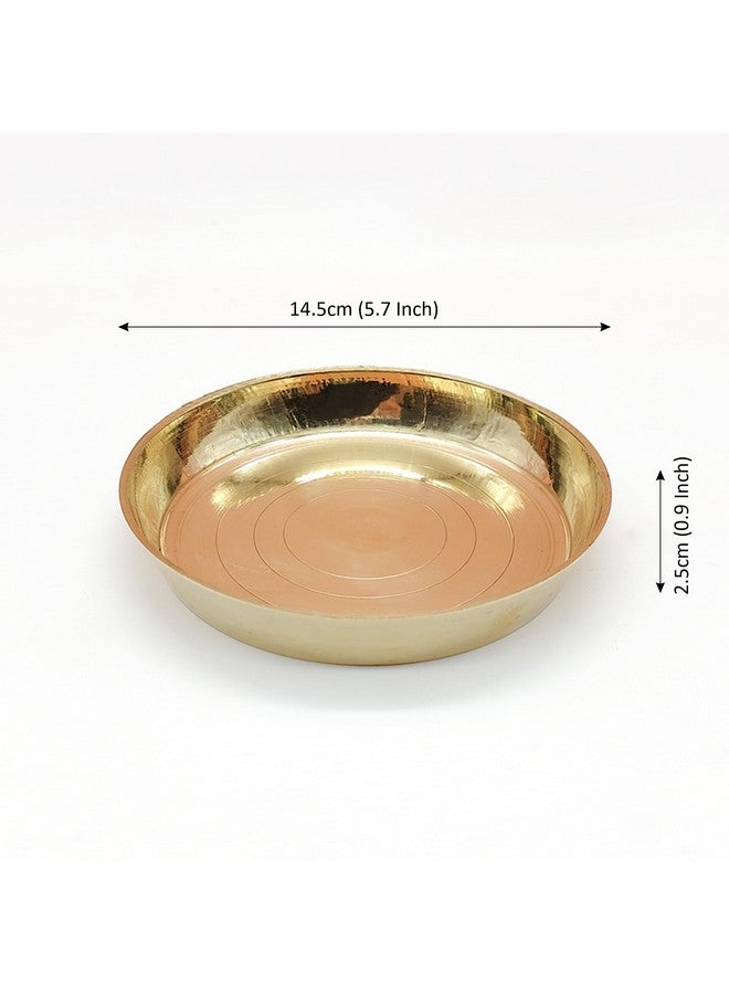 TORPPEZA Brass plain Design heavy plate for store kumkum, haldi, akshat, prashad/heavy small thali for pooja purpose round shape plate (Size - 14.3cm) Pack of 2 - Image 5