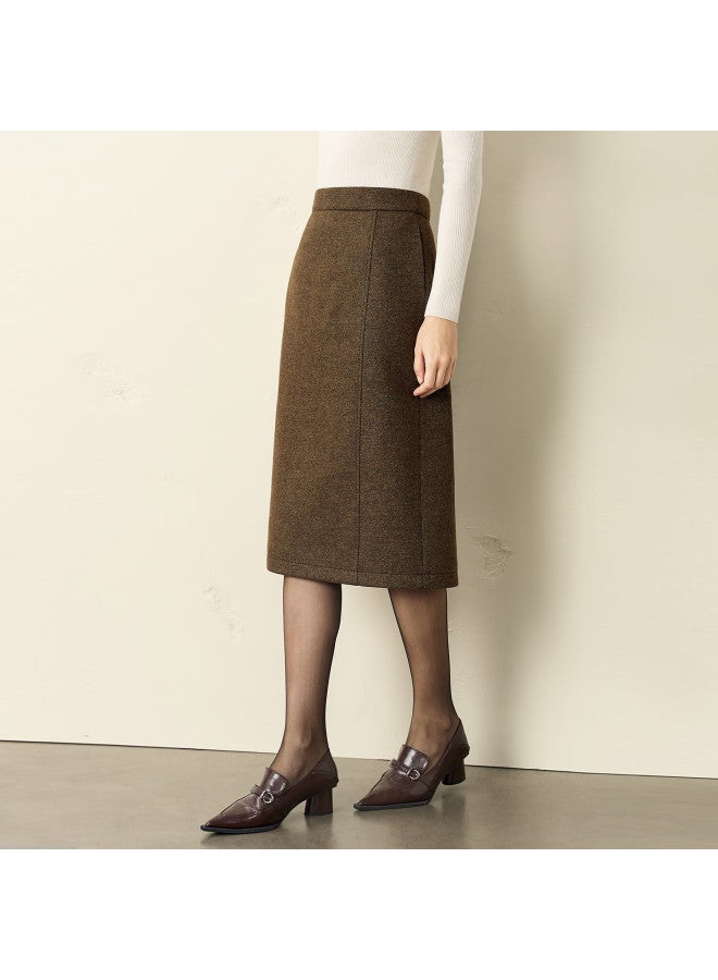 Yanyee Wool A-line Skirt Women Autumn Winter Vintage Commuter Mid-length Versatile Wool Skirt Brown S - Image 1