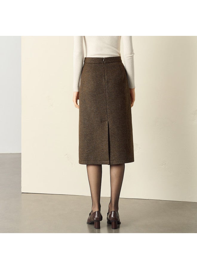 Yanyee Wool A-line Skirt Women Autumn Winter Vintage Commuter Mid-length Versatile Wool Skirt Brown S - Image 2