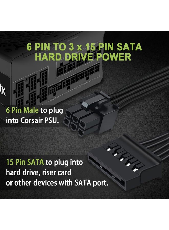 COMeap SATA Power Cable for Corsair PSUs, 6 Pin to 3X 15 Pin SATA Hard Drive Power Adapter Splitter for BTC Mining Riser Card 20-in(50cm) - Image 4