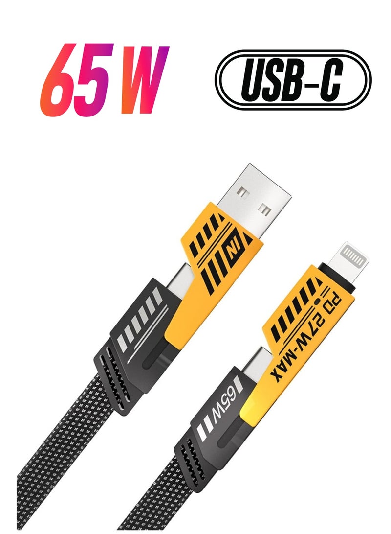 4-in-1 Convertible Metal Fast Data Cable – 65W Braided Charging Cable - Image 1