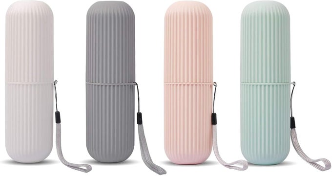 TOOTHBRUSH TRAVEL CASE PORTABLE TRAVEL TOOTHBRUSH HOLDER CADE FOR CAMPING TRAVELING HOME SCHOOL BUSINESS BATHROOM 4 PACK GREEN PINK GREY WHITE