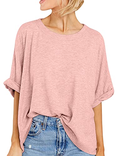 GeGekoko Women Oversized T-Shirt Summer Casual Short Sleeve Loose Tee Tops Pink - Image 1