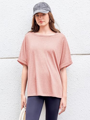 GeGekoko Women Oversized T-Shirt Summer Casual Short Sleeve Loose Tee Tops Pink - Image 5