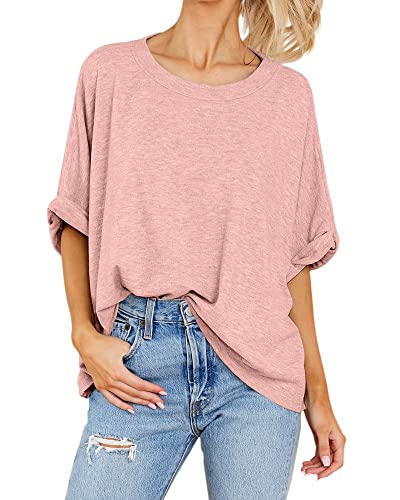 GeGekoko Women Oversized T-Shirt Summer Casual Short Sleeve Loose Tee Tops Pink - Image 2