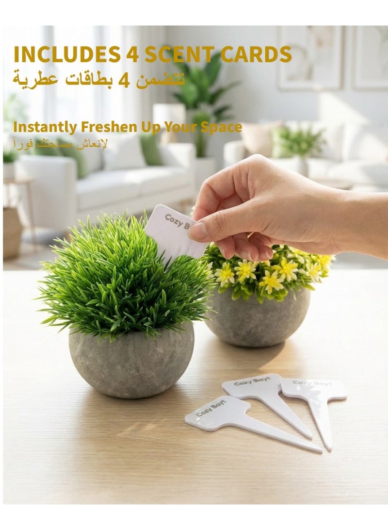 2-Piece Artificial Plants Set with 4 Luxury Hotel Scented Fragrance Cards Gift - Fake Plants & Greenery, Faux Leaves & Small Flowers in Pots, Perfect as Modern Farmhouse Plants for Indoor & Home Decor - Long-Lasting Scent for Bathroom, Office & Decorating Any Shelf - Image 2