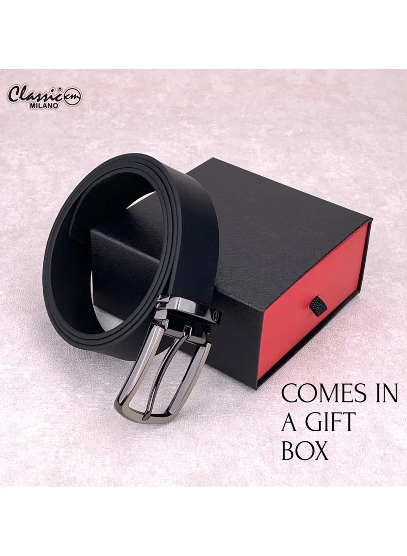 Classic Milano Black (ZT1102) Classic Milano Genuine Leather Belt for Men – Black Formal Men's Belt – Men Belts for Office & Business Wear – Mens Belt Leather with Gift Box for Men | Best Price UAE
