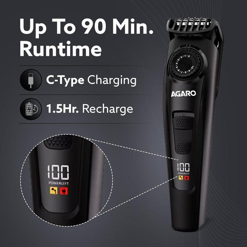 AGARO Beard Trimmer MT1122, 10 Length Settings with digital display USB rechargeable multifunctional for home and travel - Image 5