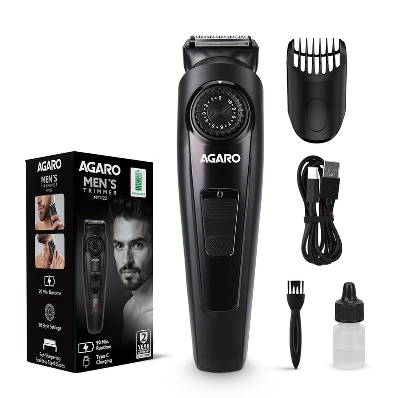 AGARO Beard Trimmer MT1122, 10 Length Settings with digital display USB rechargeable multifunctional for home and travel - Image 1