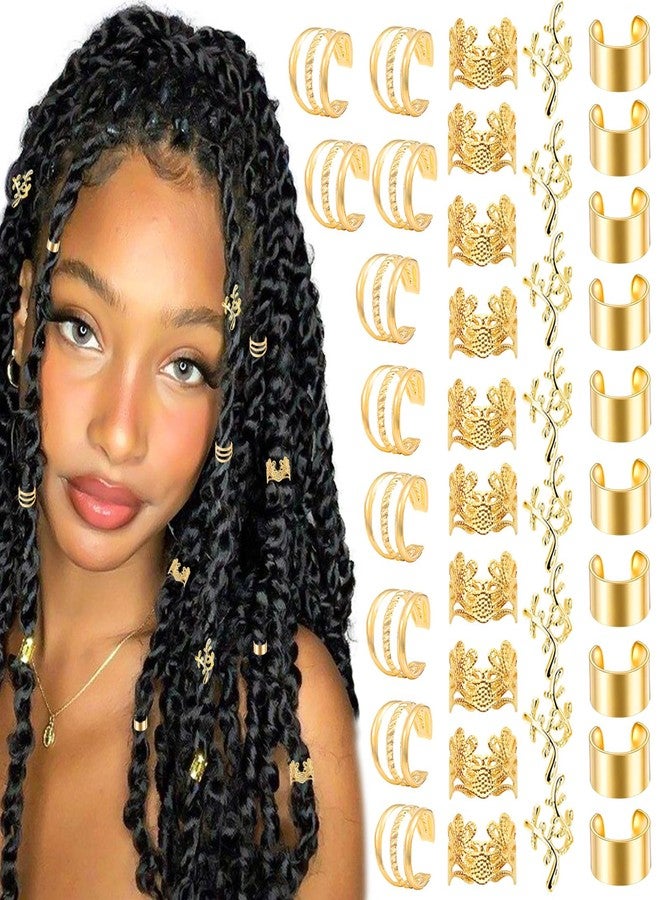 VENOFEN 40PCS Gold Hair Jewelry for Braids Multi Style Hair Cuffs Adjustable Braid Jewelry Non-Piercing Ear Clips Loc Dreadlock Accessories for Women and Girls - Image 1
