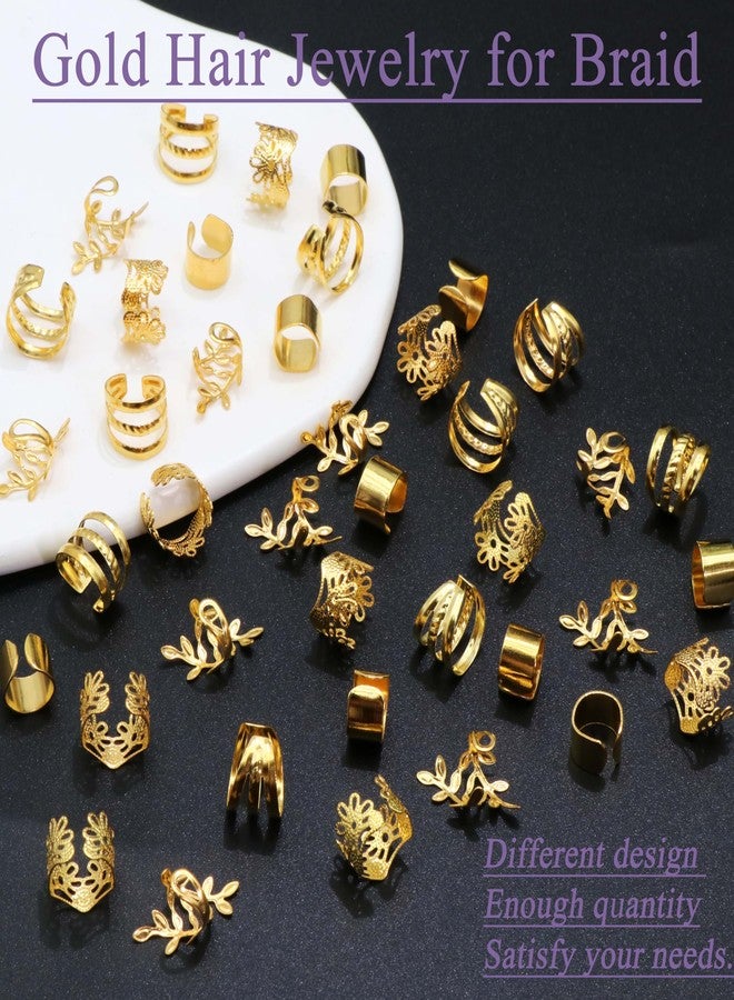 VENOFEN 40PCS Gold Hair Jewelry for Braids Multi Style Hair Cuffs Adjustable Braid Jewelry Non-Piercing Ear Clips Loc Dreadlock Accessories for Women and Girls - Image 2