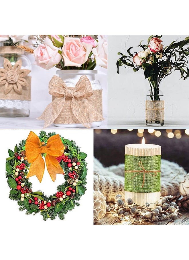 HY 3 Rolls Craft Ribbon Wrapping Burlap Ribbon Natural Orange Olive Green Jute Crafts Ribbon For Wedding Gifts Fabric DIY Packing Vintage Wedding Party Decoration Colorful Satin Ribbon 3M*6CM  - Image 5