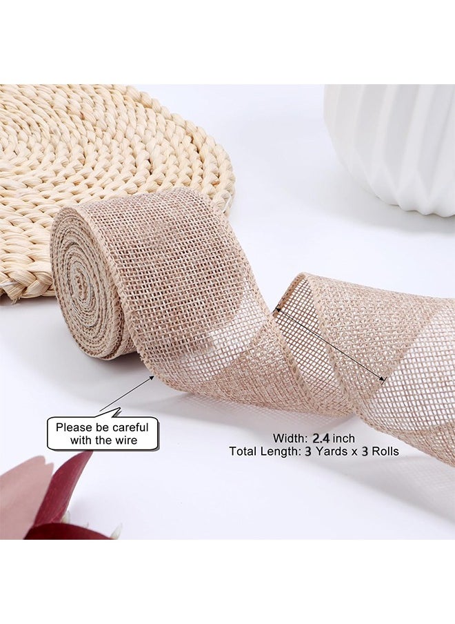 HY 3 Rolls Craft Ribbon Wrapping Burlap Ribbon Natural Orange Olive Green Jute Crafts Ribbon For Wedding Gifts Fabric DIY Packing Vintage Wedding Party Decoration Colorful Satin Ribbon 3M*6CM  - Image 2