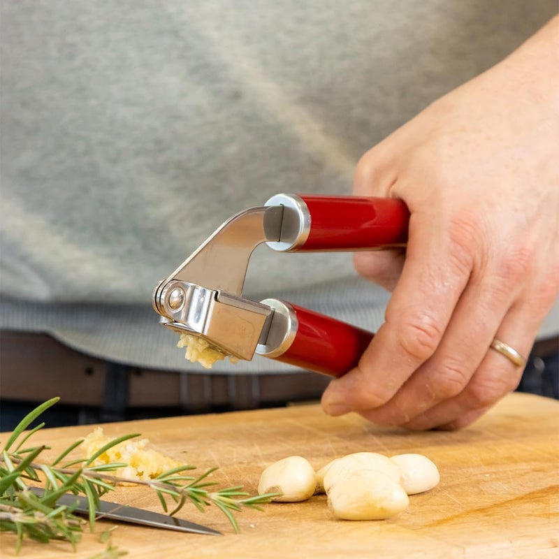 KitchenAid Garlic Press Crusher, Strong Stainless Kitchen Utensil, Removable Basket, Empire Red - Image 4