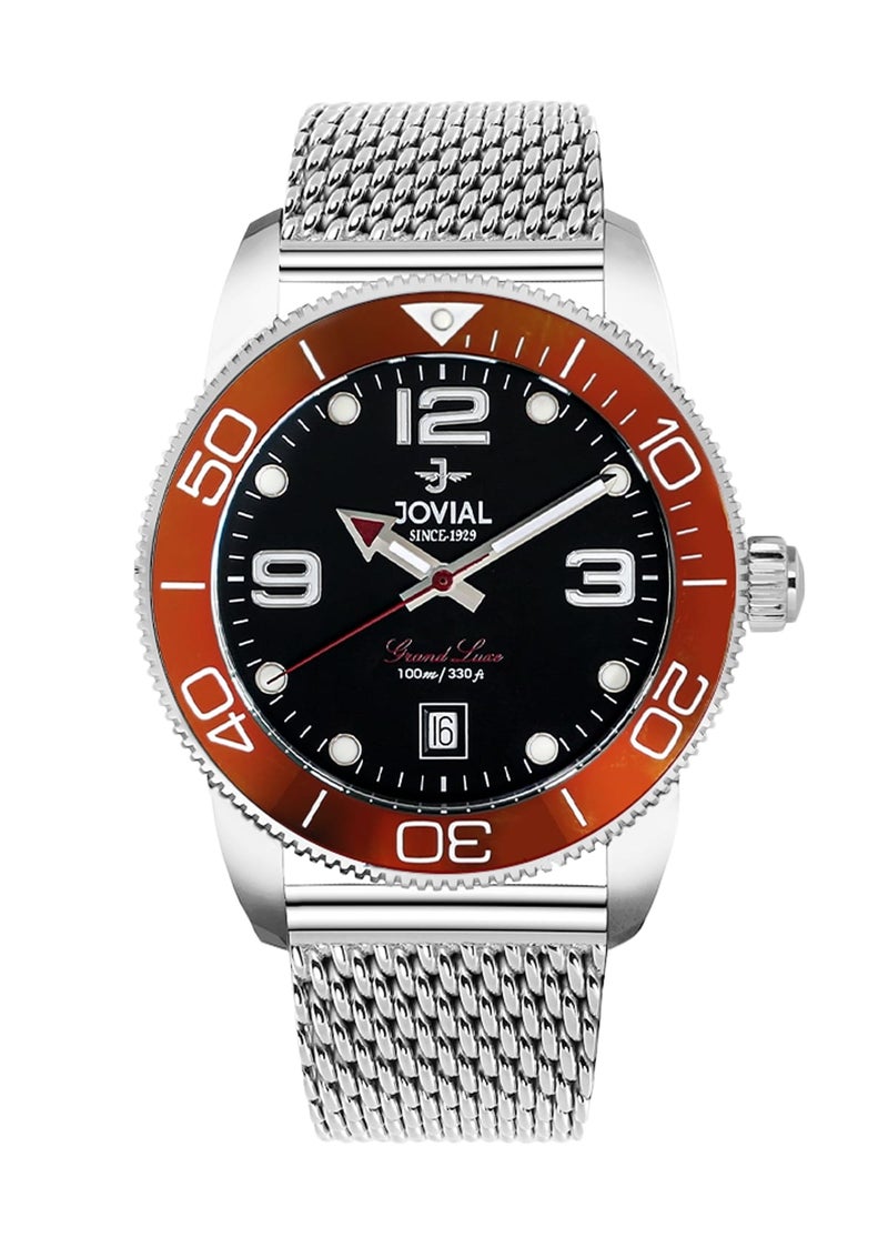 JOVIAL 1535GSMQ03E Men's Stainless Steel Woven Mesh Band Watch, Ceramic Bezel, Black Dial, Sporty Elegant Design, 41MM - Image 1