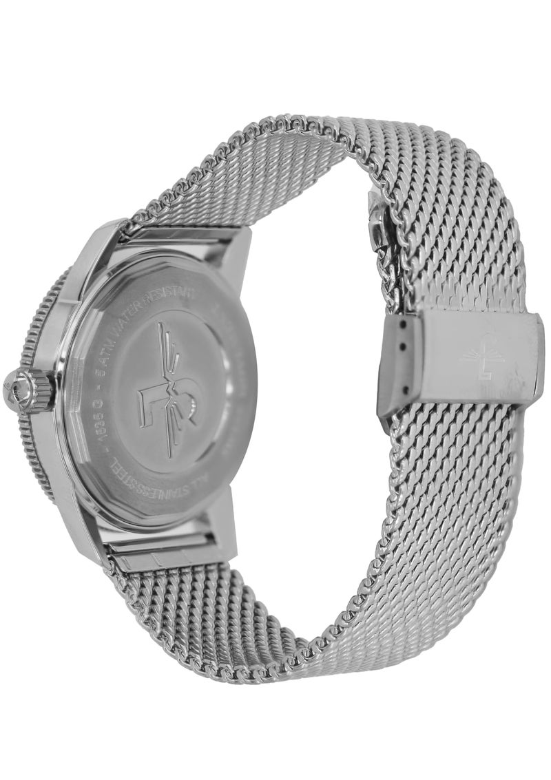 JOVIAL 1535GSMQ03E Men's Stainless Steel Woven Mesh Band Watch, Ceramic Bezel, Black Dial, Sporty Elegant Design, 41MM - Image 3