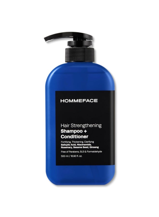 HommeFace 2-in-1 Hair Strengthening Shampoo + Conditioner for Men, 16.9 Fl. Oz. - Hair Thickening, Scalp Exfoliating, Volumizing for Reduced Shedding, Density & Shine - Image 1