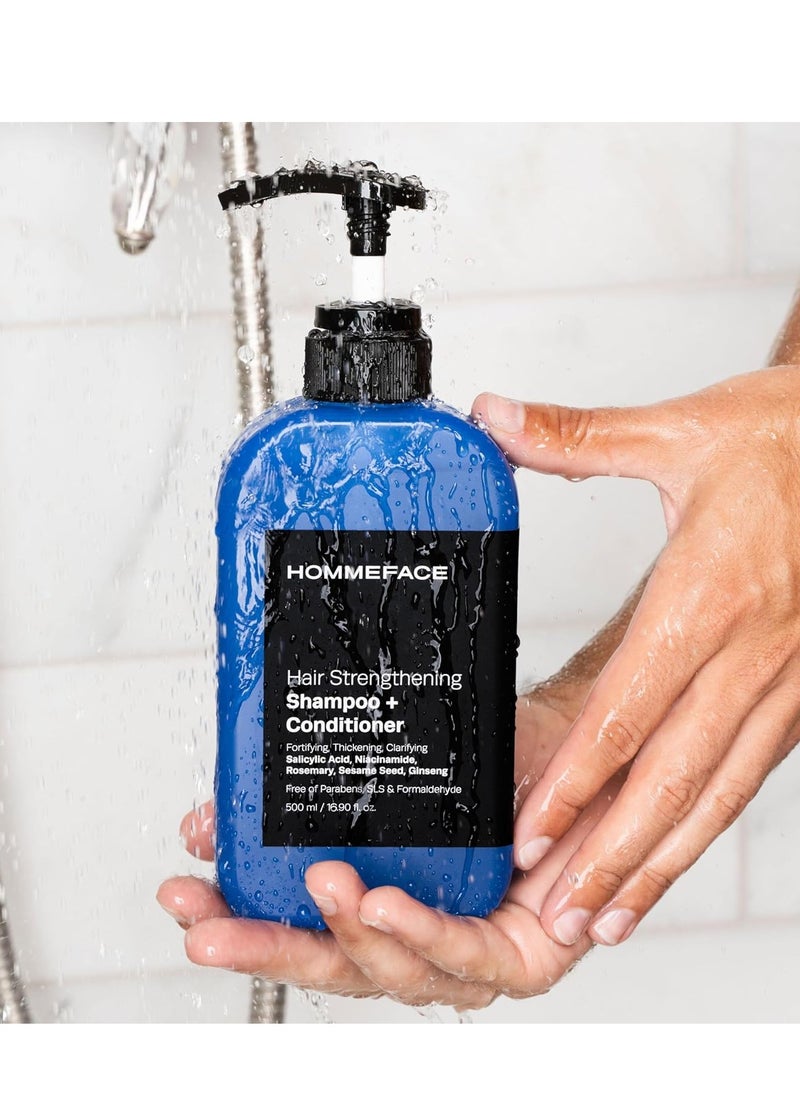 HOMMEFACE HommeFace 2-in-1 Hair Strengthening Shampoo + Conditioner for Men, 16.9 Fl. Oz. - Hair Thickening, Scalp Exfoliating, Volumizing for Reduced Shedding, Density & Shine  - Image 2