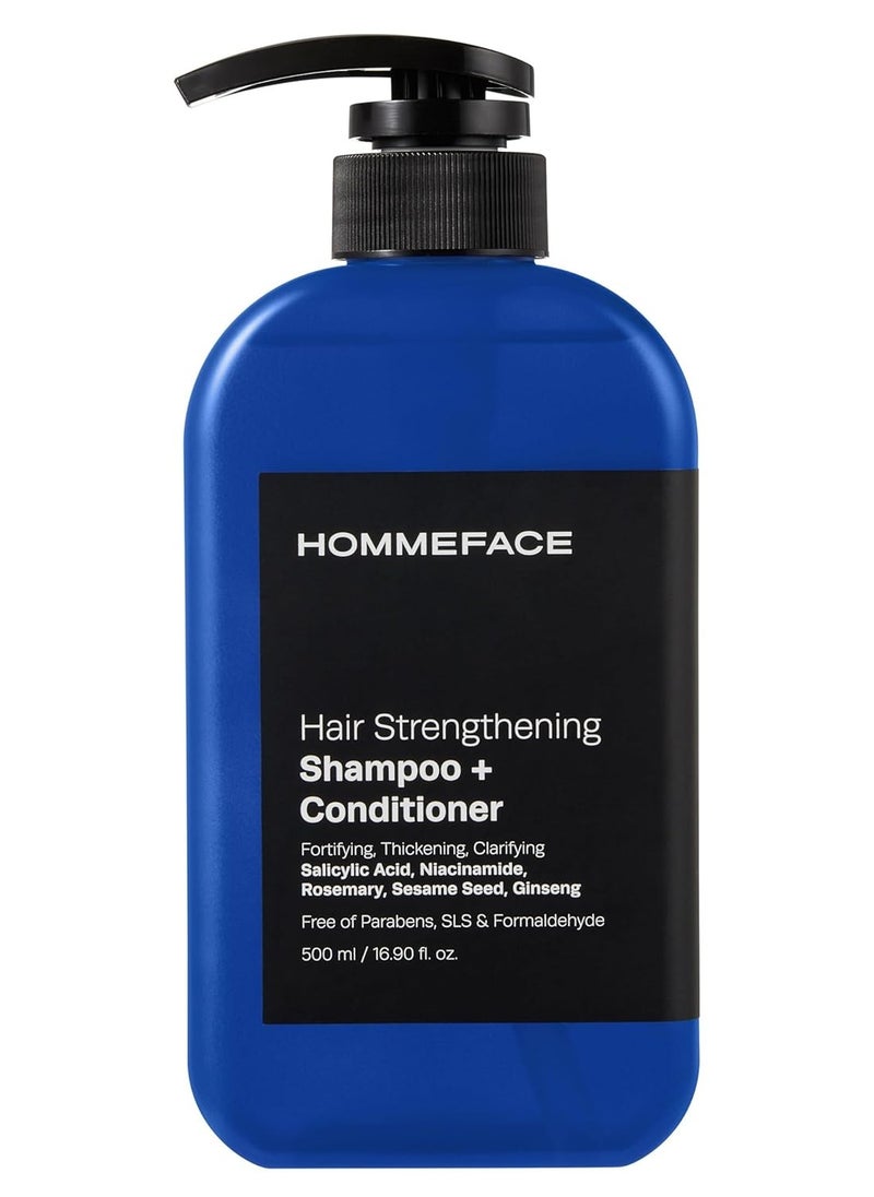 HOMMEFACE HommeFace 2-in-1 Hair Strengthening Shampoo + Conditioner for Men, 16.9 Fl. Oz. - Hair Thickening, Scalp Exfoliating, Volumizing for Reduced Shedding, Density & Shine  - Image 1