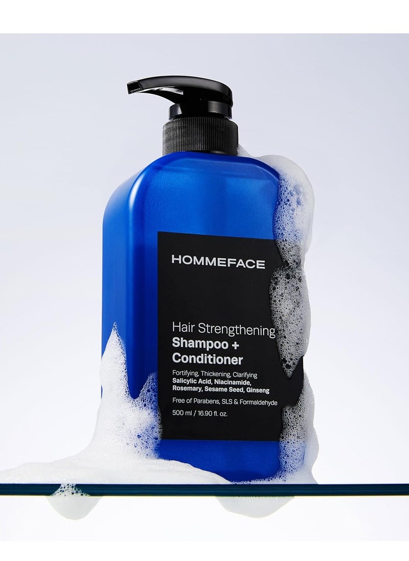 HOMMEFACE HommeFace 2-in-1 Hair Strengthening Shampoo + Conditioner for Men, 16.9 Fl. Oz. - Hair Thickening, Scalp Exfoliating, Volumizing for Reduced Shedding, Density & Shine  - Image 3